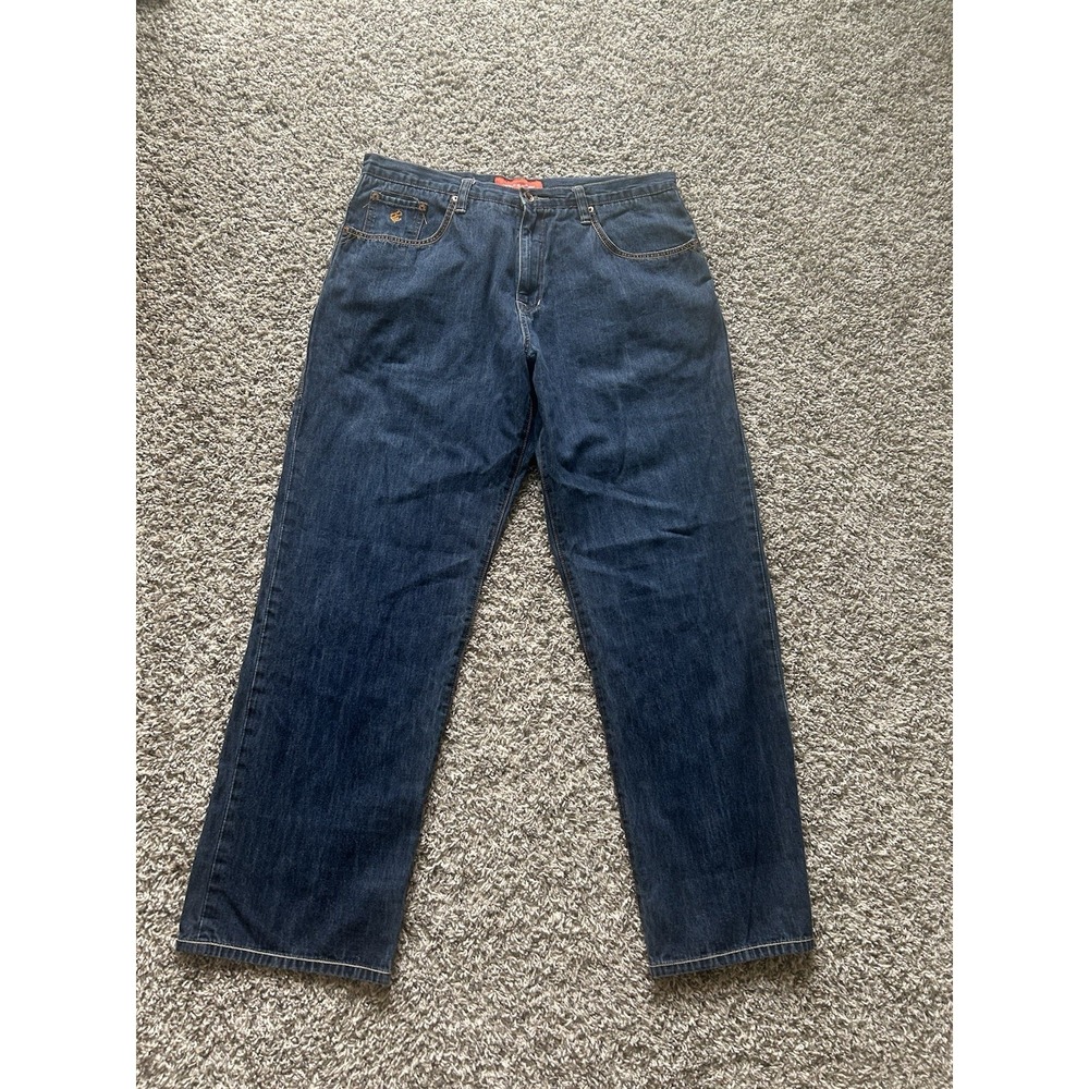 Vintage Y2K Rocawear Men's Baggy Jeans Blue Embroidered Pockets Size 40